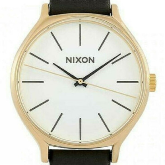 Nixon Gold Case Watch with Black Leather Strap